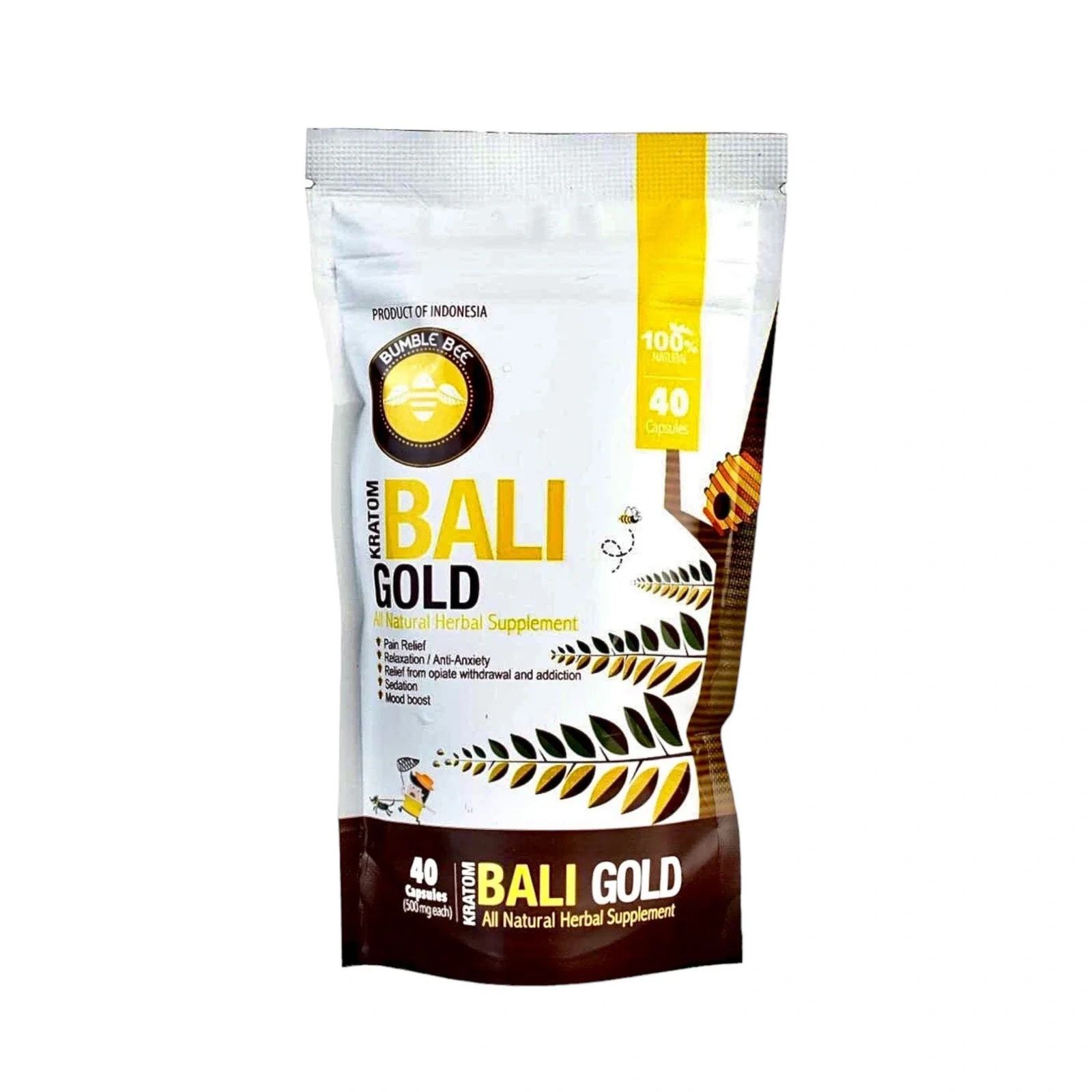 Bumble Bee Bali Gold 40-count Kratom capsule package