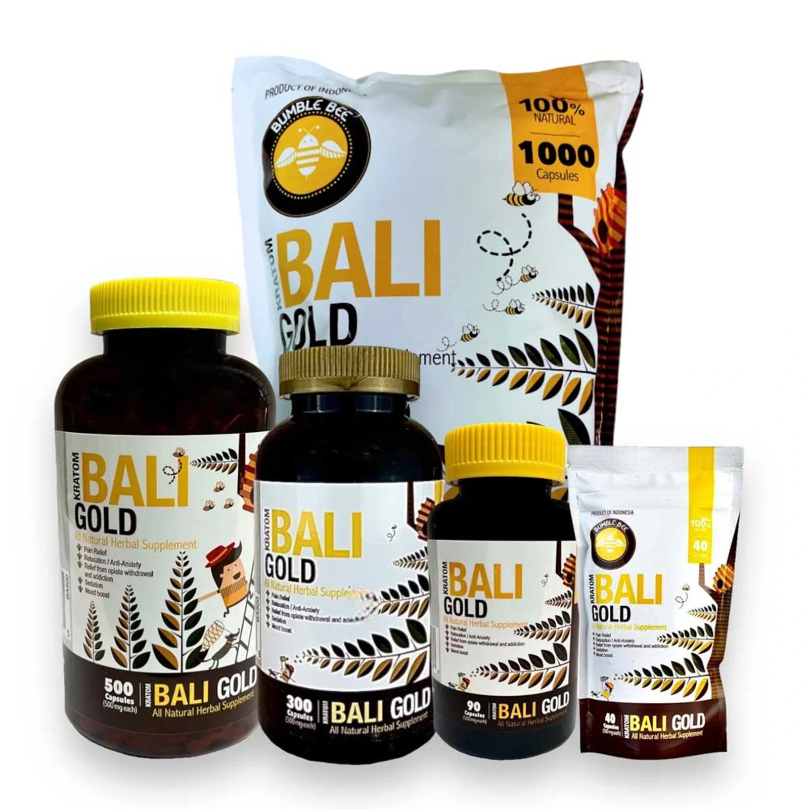 Full Bumble Bee Bali Gold Kratom capsule bottle