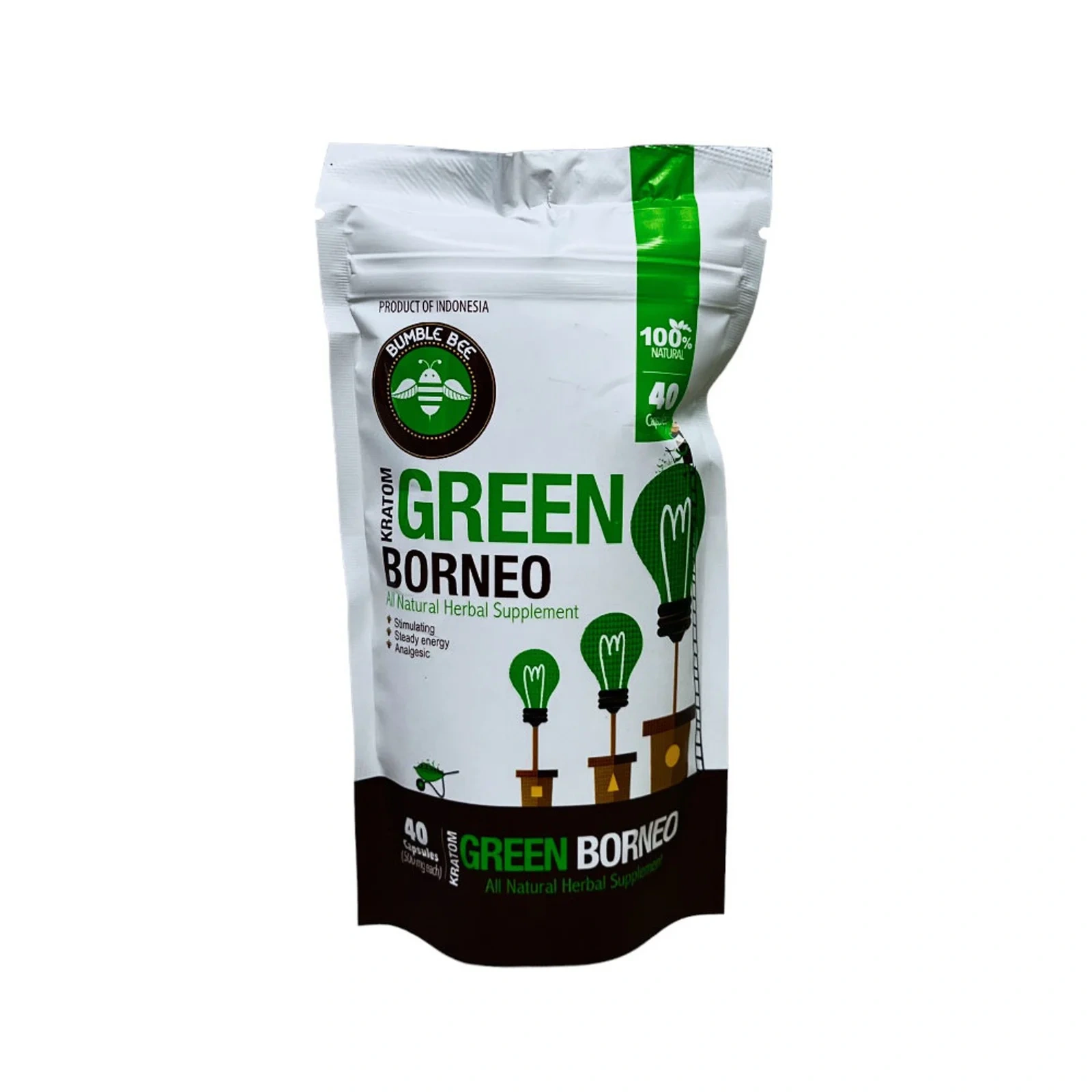 Bumble Bee Green Borneo 40-count Kratom capsule package
