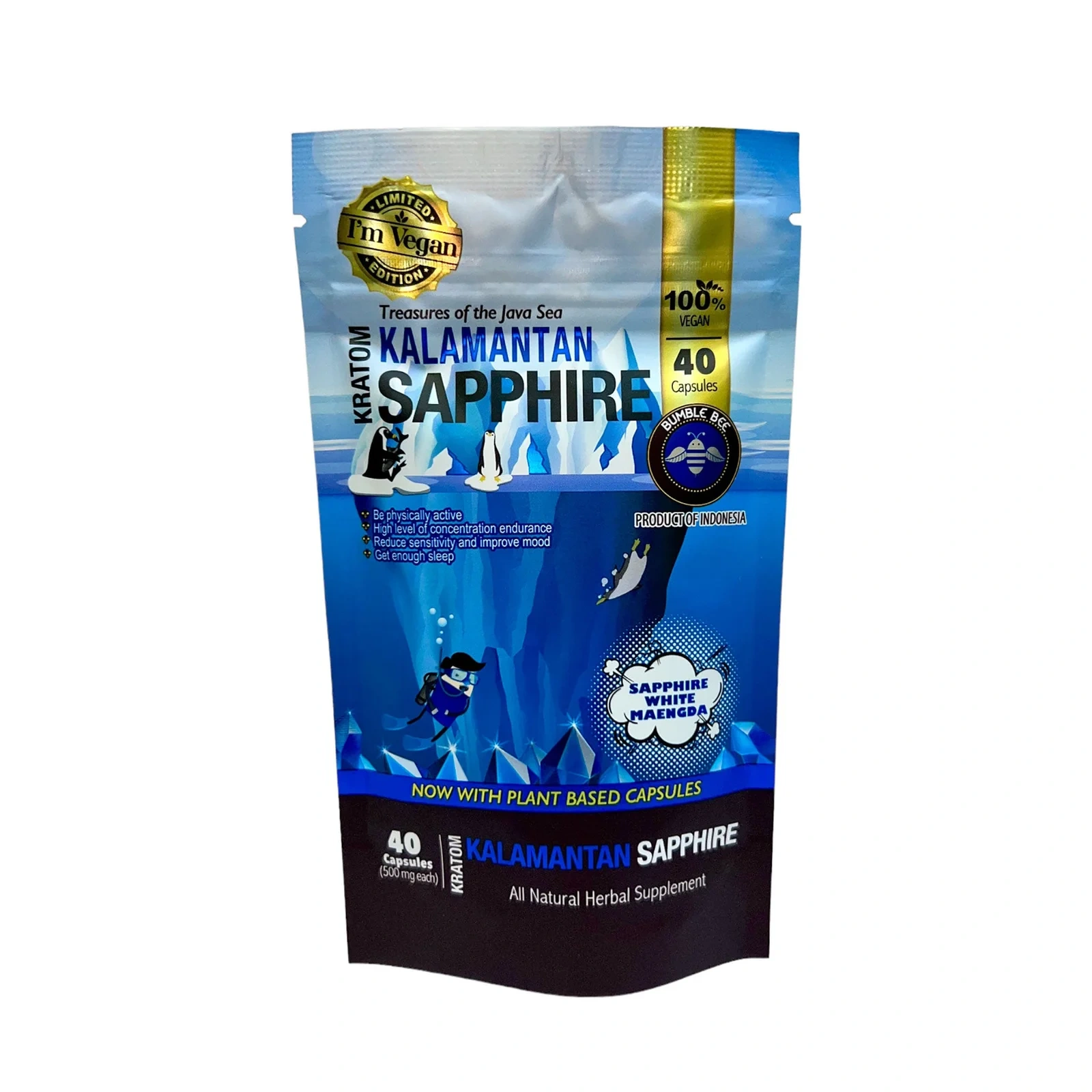 Bumble Bee Kalamantan Sapphire 40-count Kratom capsule package